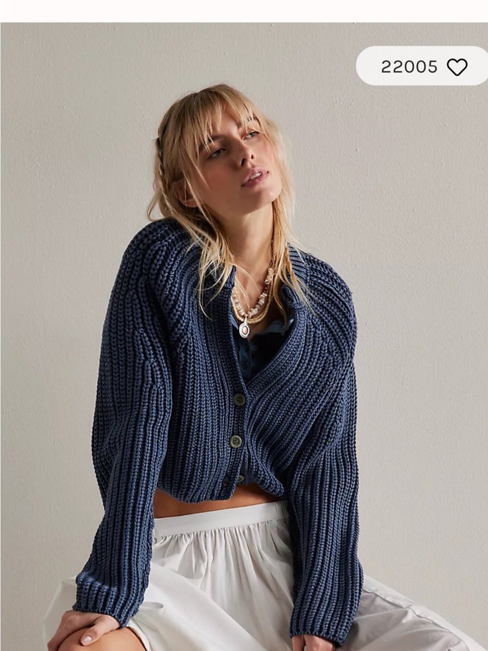 Free People Navy Ribbed Button-Up Sweet Nothing Chunky Cardigan